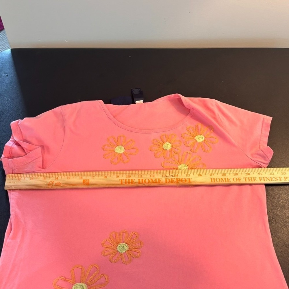 Crazy Horse Pink Floral Embroidered Stretch 100% Cotton Women's‎ Tee XL Colorful - Picture 8 of 10